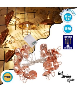 79808 Διακοσμητική Γιρλάντα Bronze Lamp 3 Μέτρα με Διακόπτη On-Off - 20 LED 2W με Μπαταρίες 3xAA & Διάφανο Καλώδιο IP20 Θερμό Λευκό 2700K Μ3m